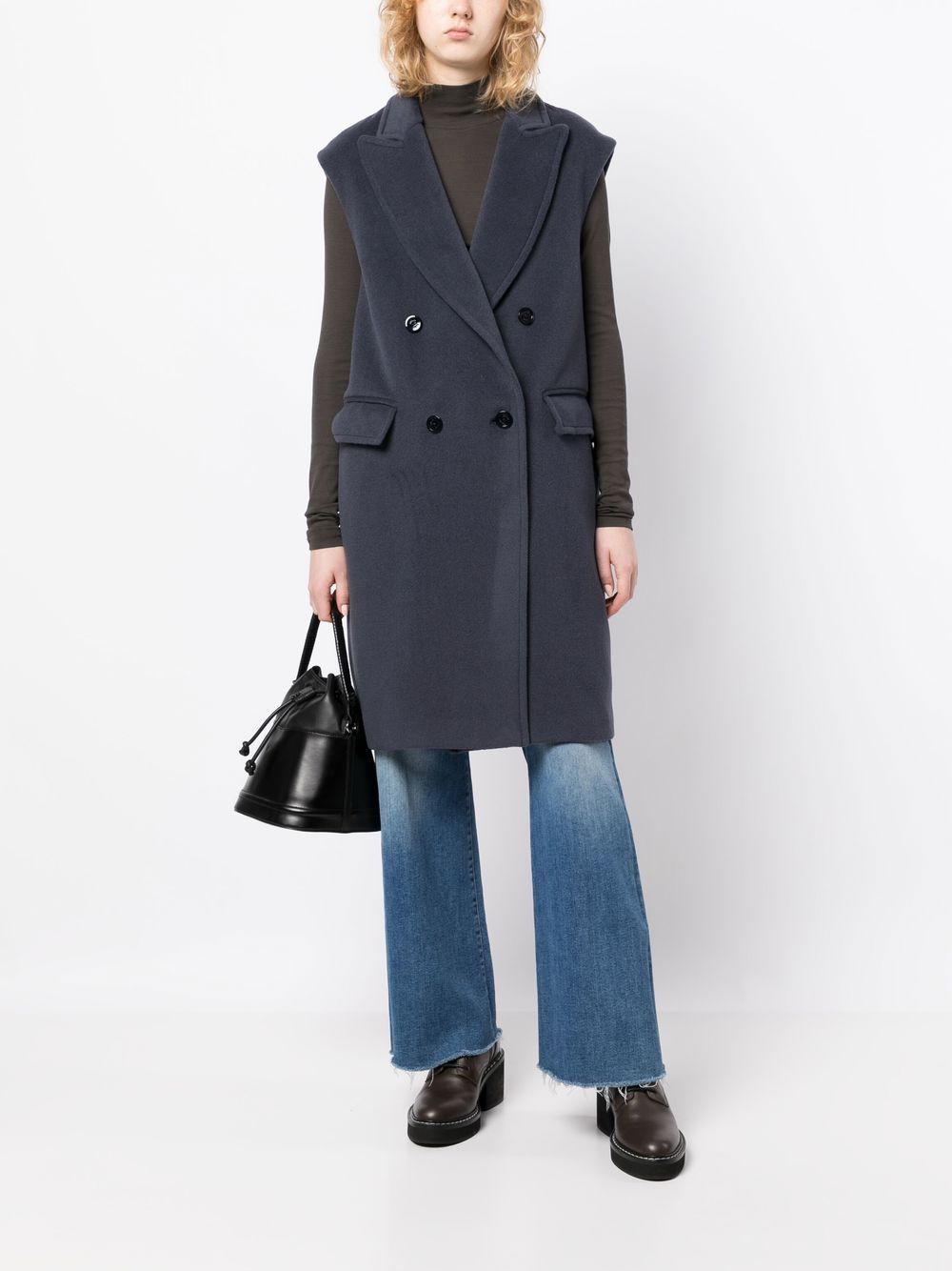 Shop Herno Velour-effect Double-breasted Coat In Blue