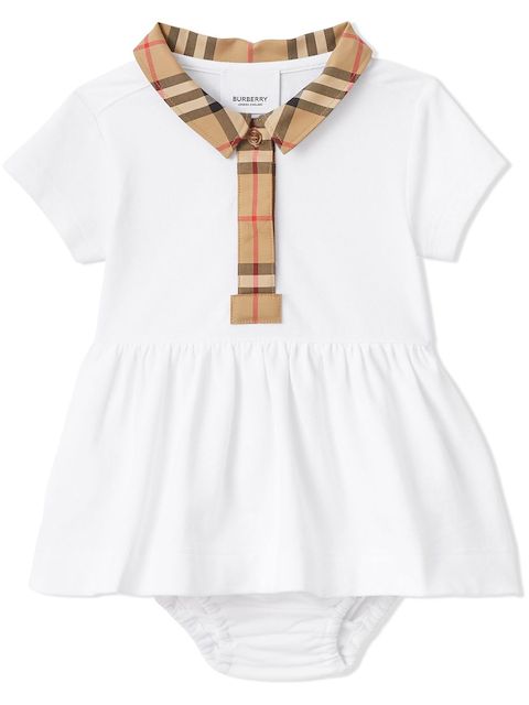 Burberry Kids check-trim piqué dress set
