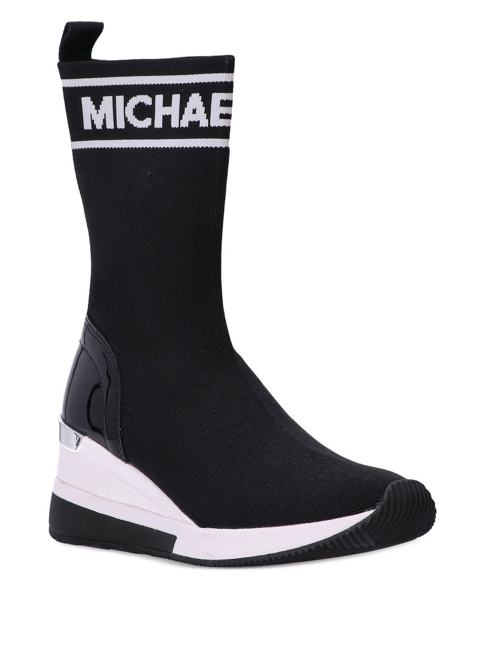 Shop Michael Kors Skyler Sock-style Wedge Sneakers In 黑色