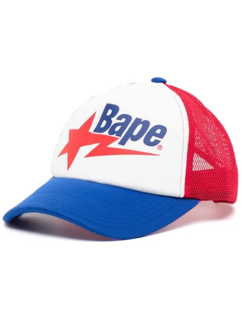A BATHING APE® logo-print panelled cap