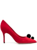 Manolo Blahnik Piera pompom-embellished 100mm pumps - Red