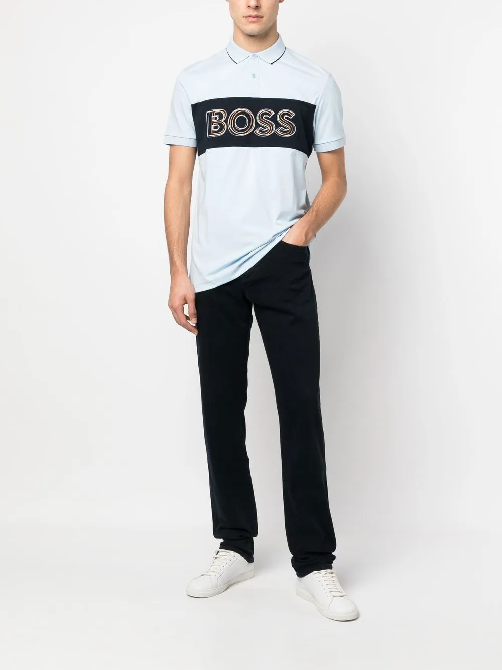 BOSS Poloshirt met logoprint - Blauw