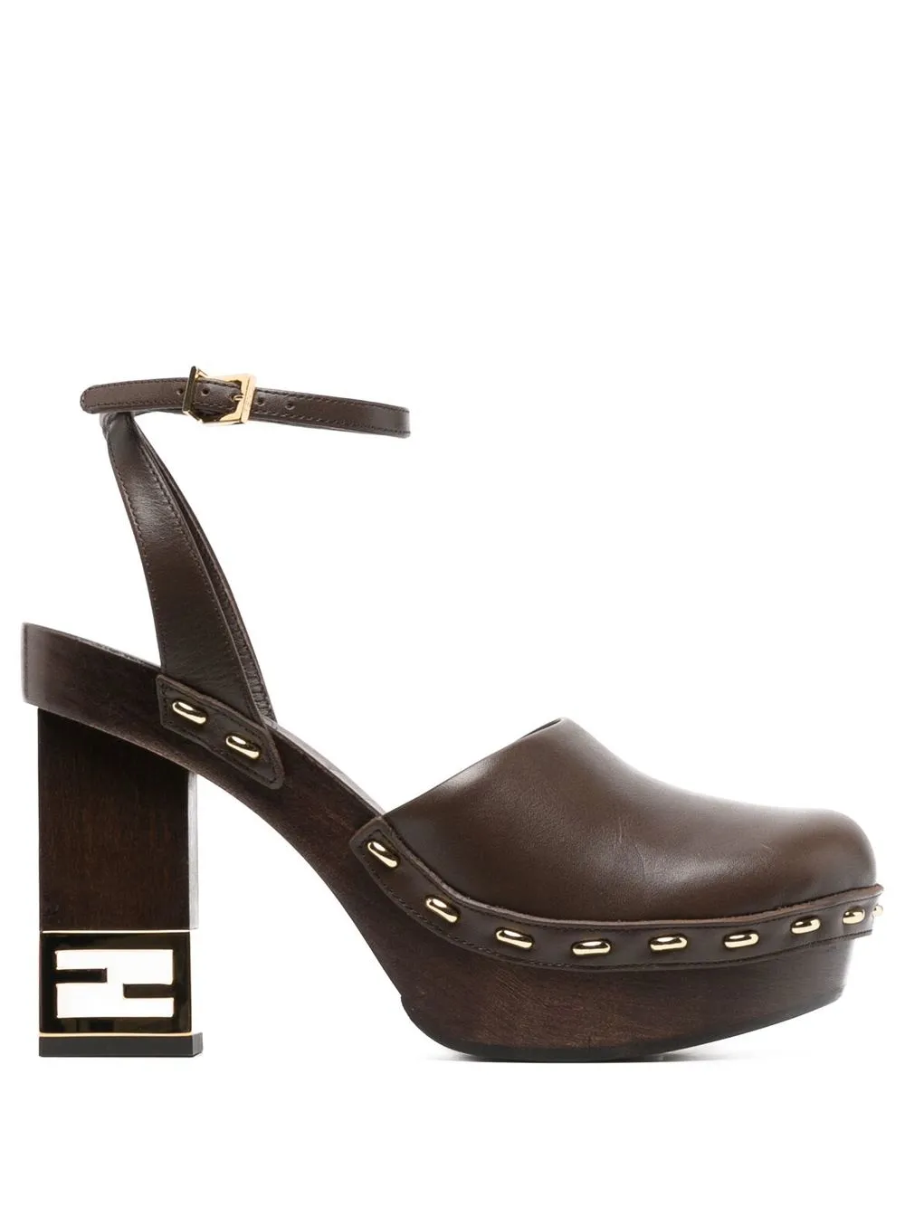 Fendi Monogram-heel Leather Pumps In Brown