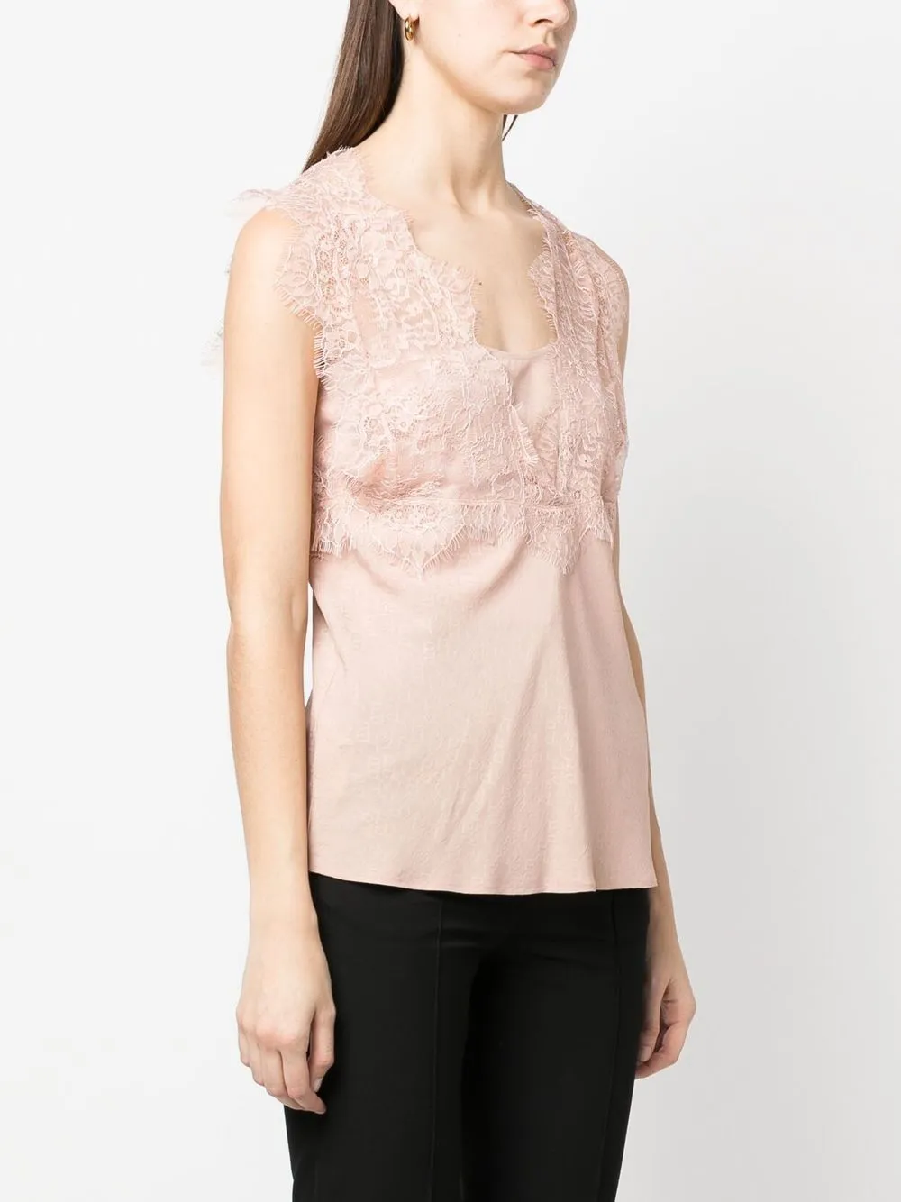 Pinko Semi-sheer Lace-panelled Top In Rosa
