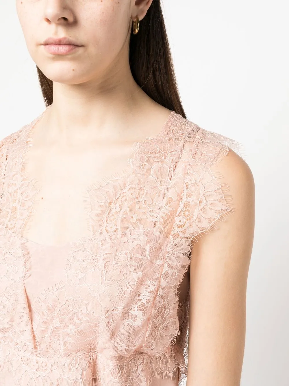 Pinko Semi-sheer Lace-panelled Top In Rosa