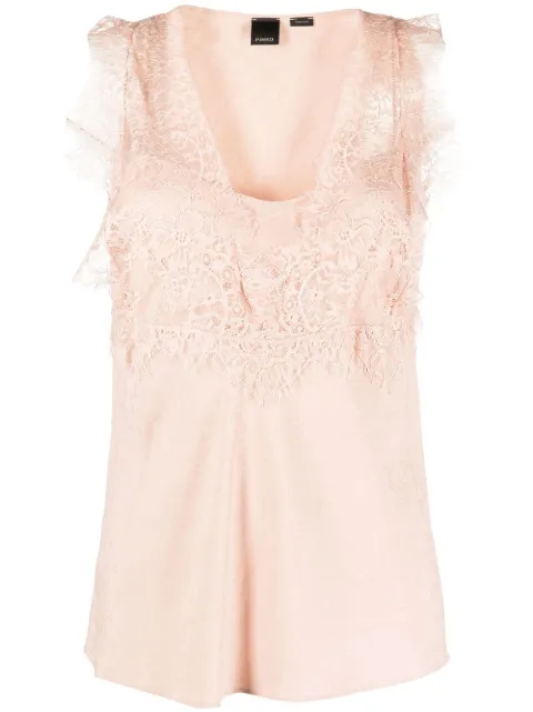 PINKO semi-sheer lace-panelled top