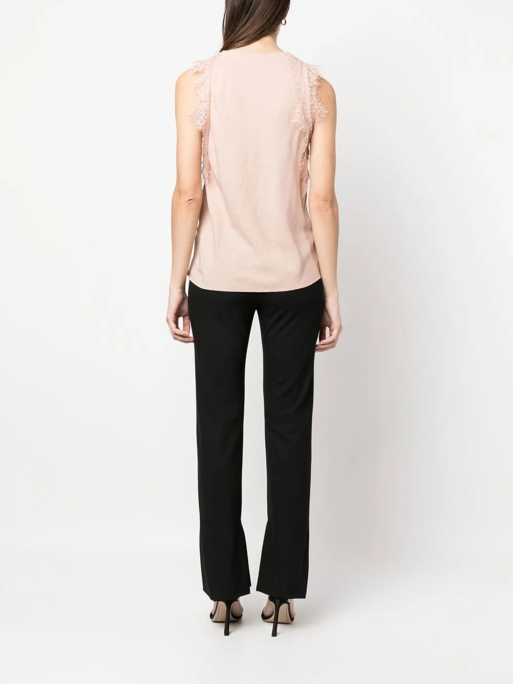 Pinko Semi-sheer Lace-panelled Top In Rosa