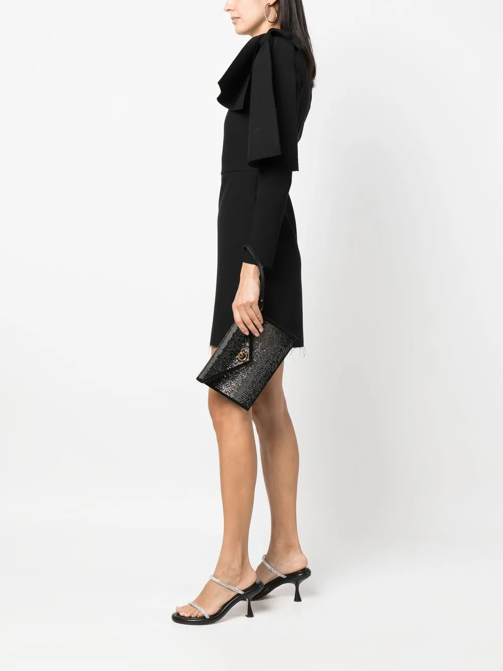 PINKO crystal-embellished love clutch - Zwart