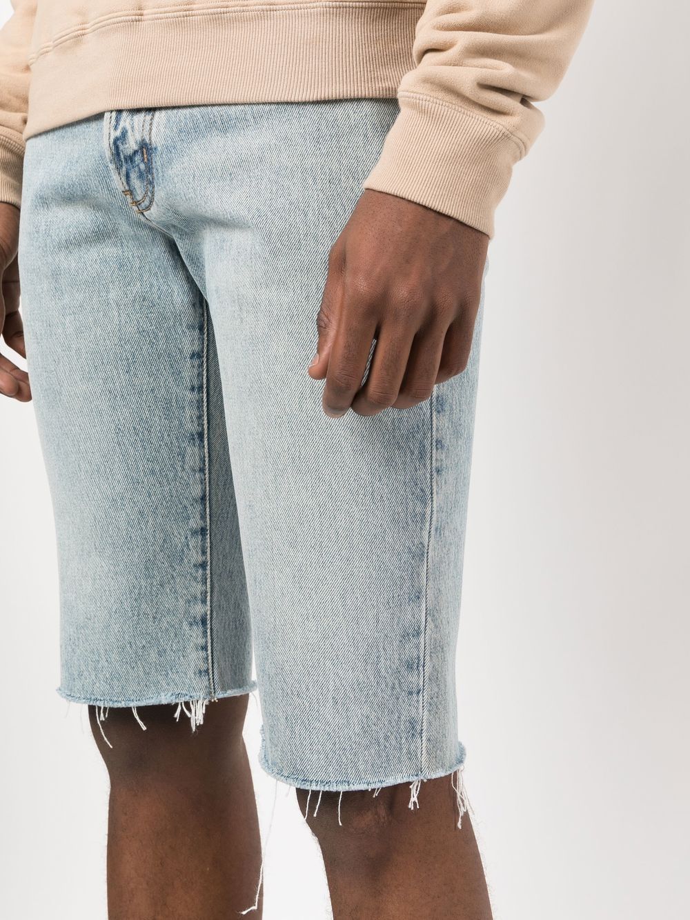 Shop Saint Laurent Raw-cut Edge Denim Shorts In Blue