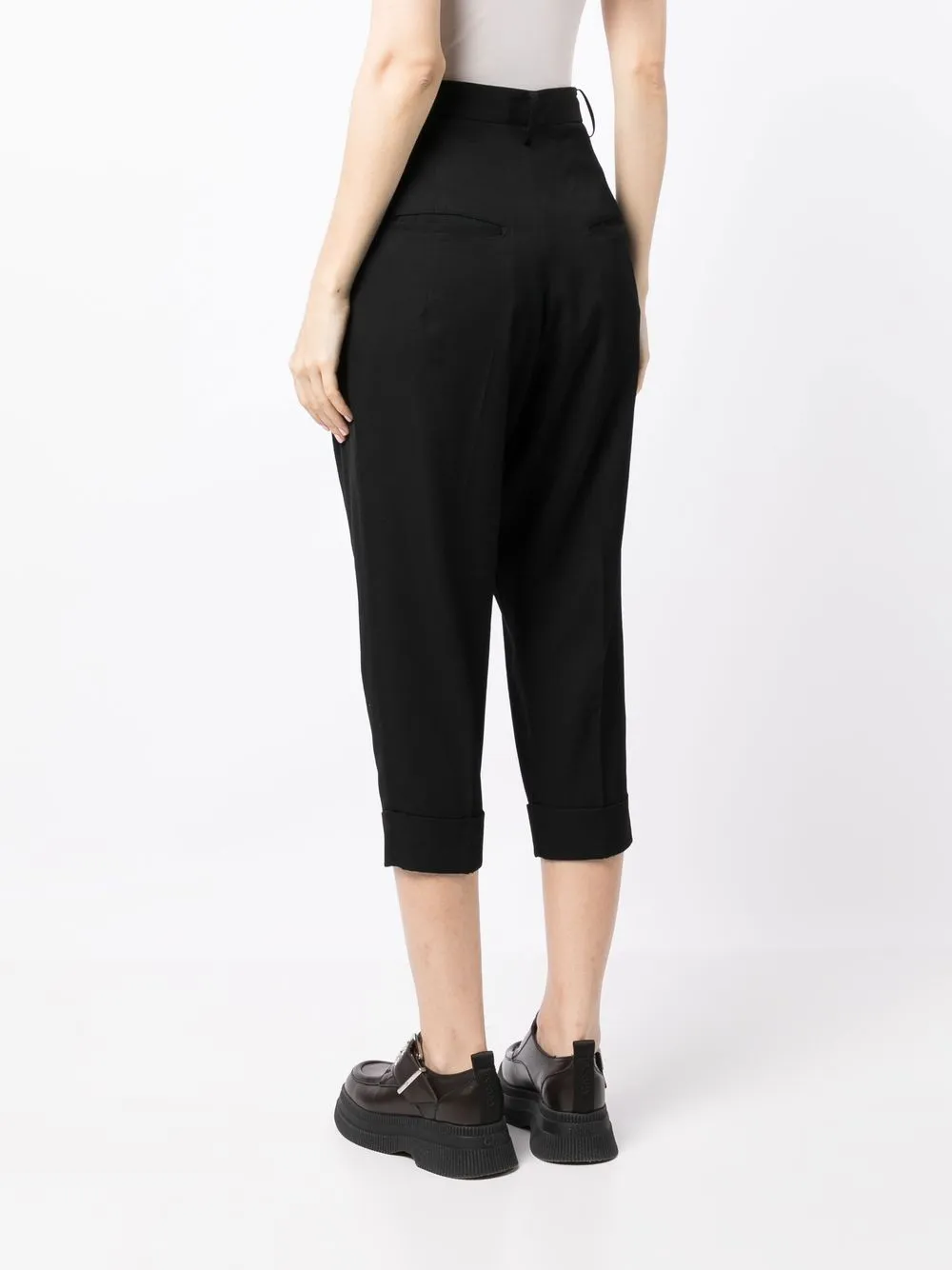 Yohji Yamamoto Wool Cropped Tapered-trousers In Black