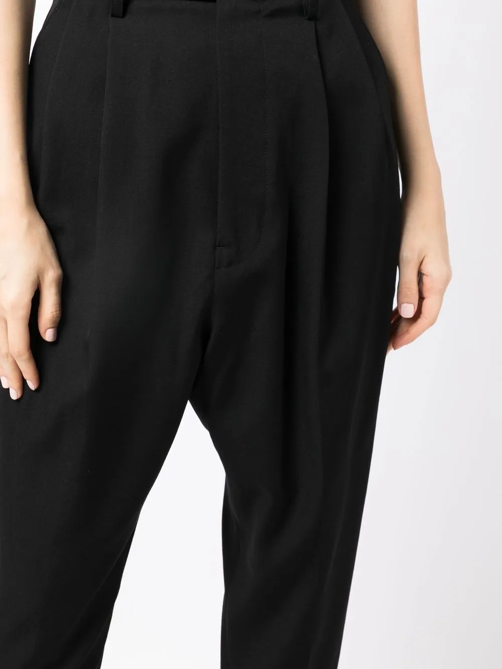 Yohji Yamamoto Wool Cropped Tapered-trousers In Black