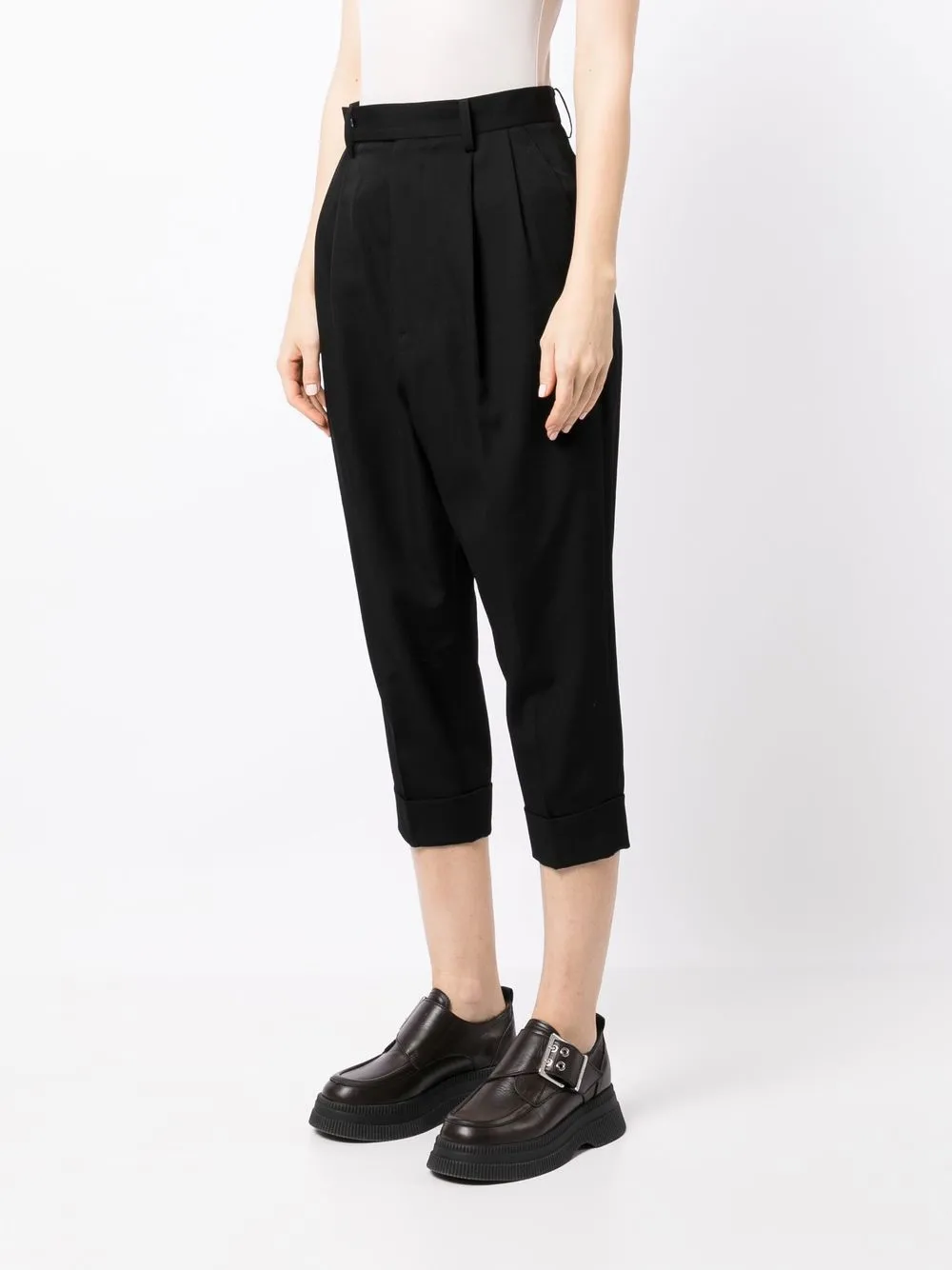 Yohji Yamamoto Wool Cropped Tapered-trousers In Black