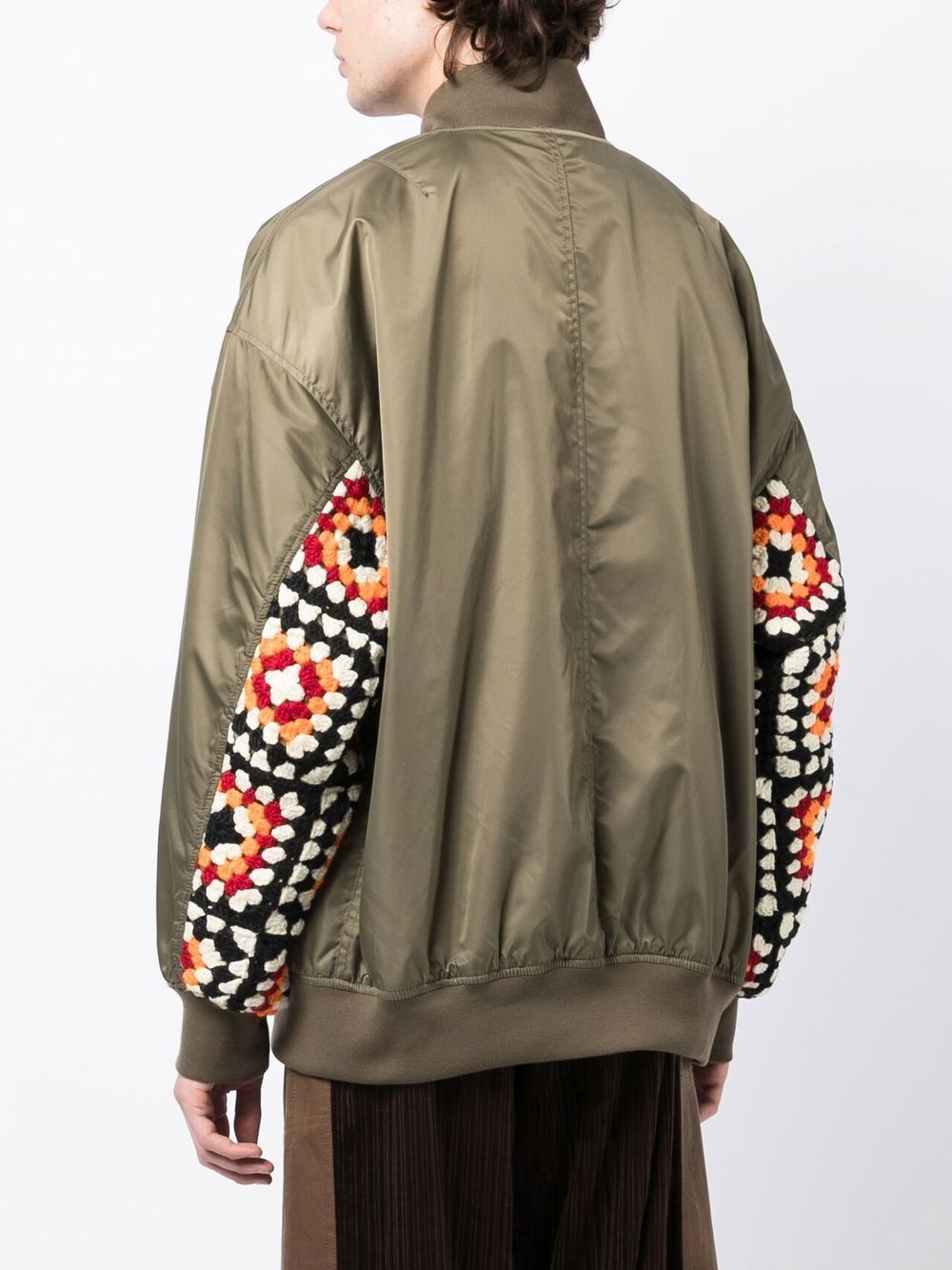 Shop Five Cm Crochet-sleeve Detail Bomber Jacket In Green