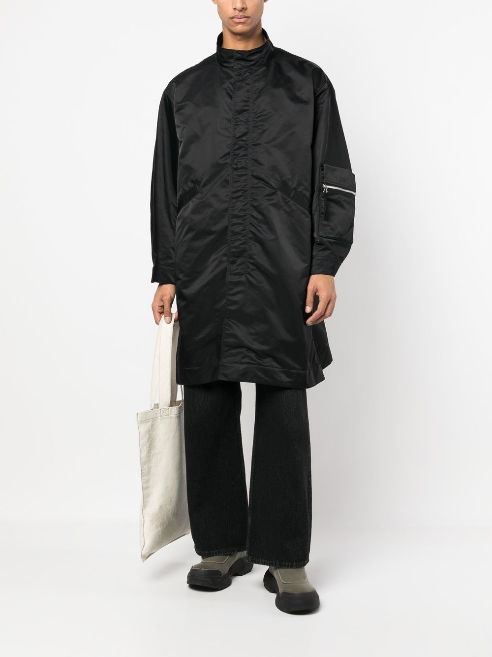 Shop Undercover Funnel Neck Mid-length Coat In Black