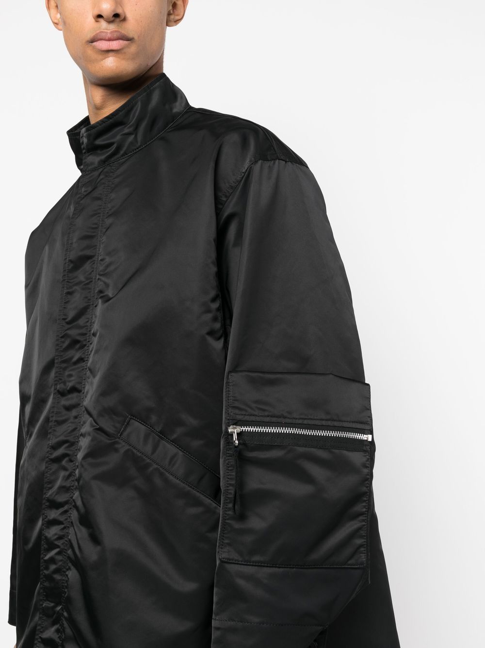 Shop Undercover Funnel Neck Mid-length Coat In Black