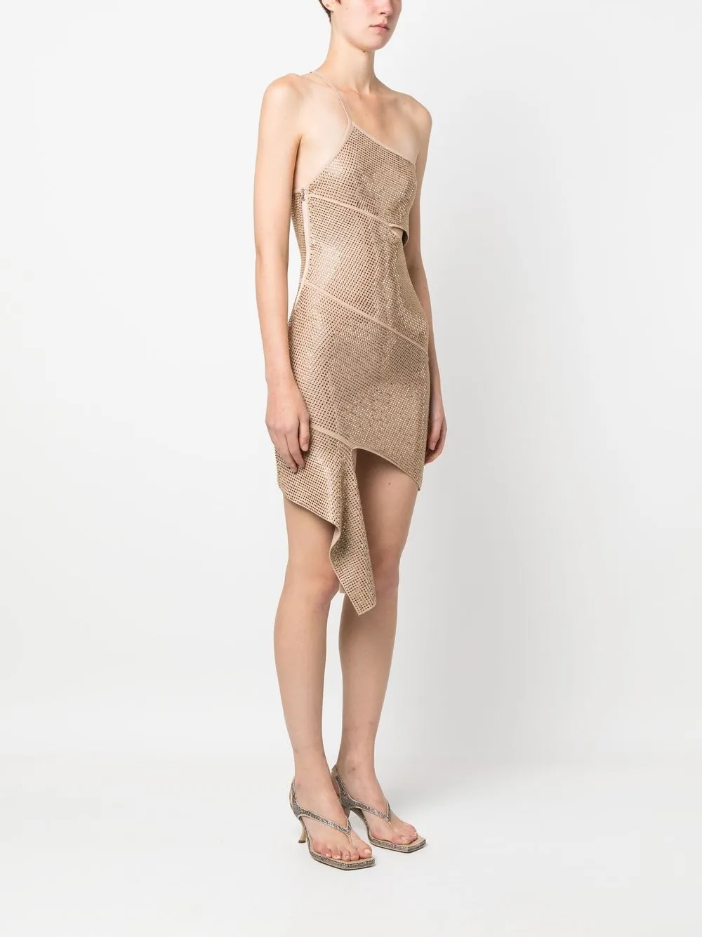 Andreädamo Crystal-embellished Asymmetric Dress In Neutrals