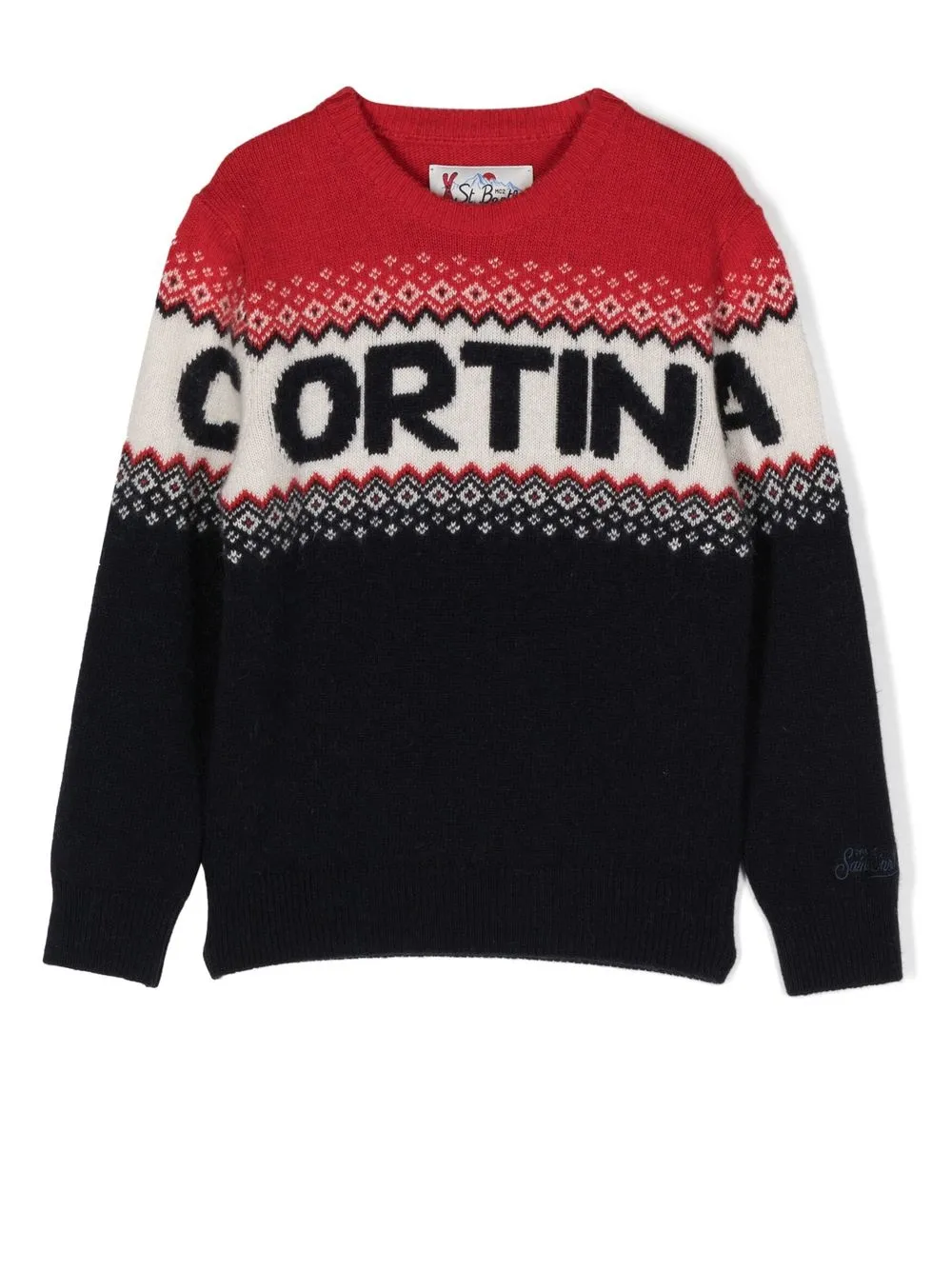 

MC2 Saint Barth Kids intarsia knit-slogan crew neck jumper - Blue