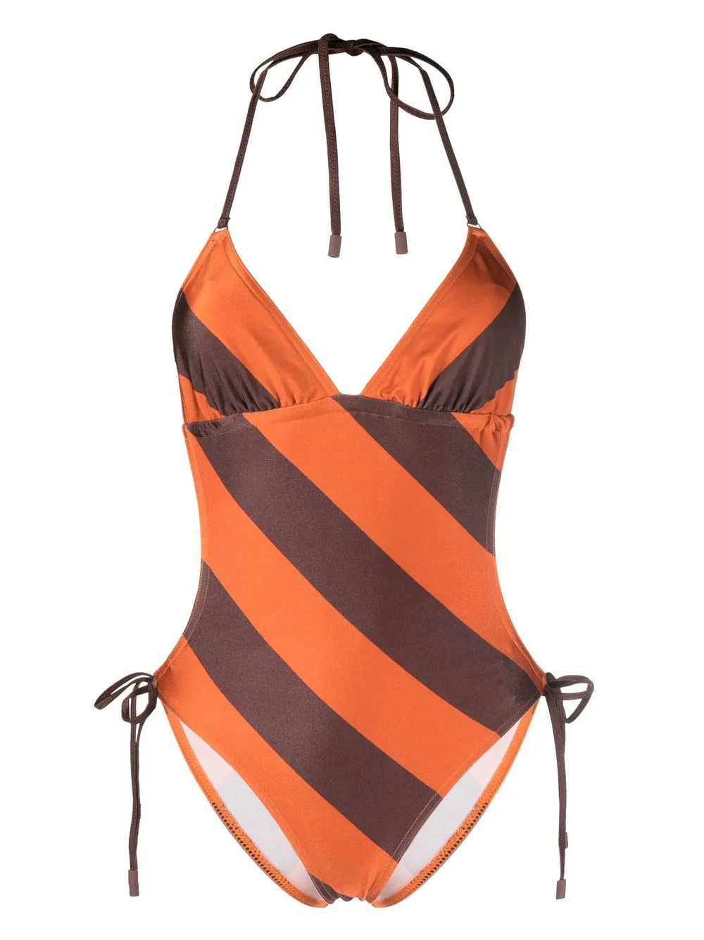 

ZIMMERMANN diagonal stripe printed halter swimsuit - Orange