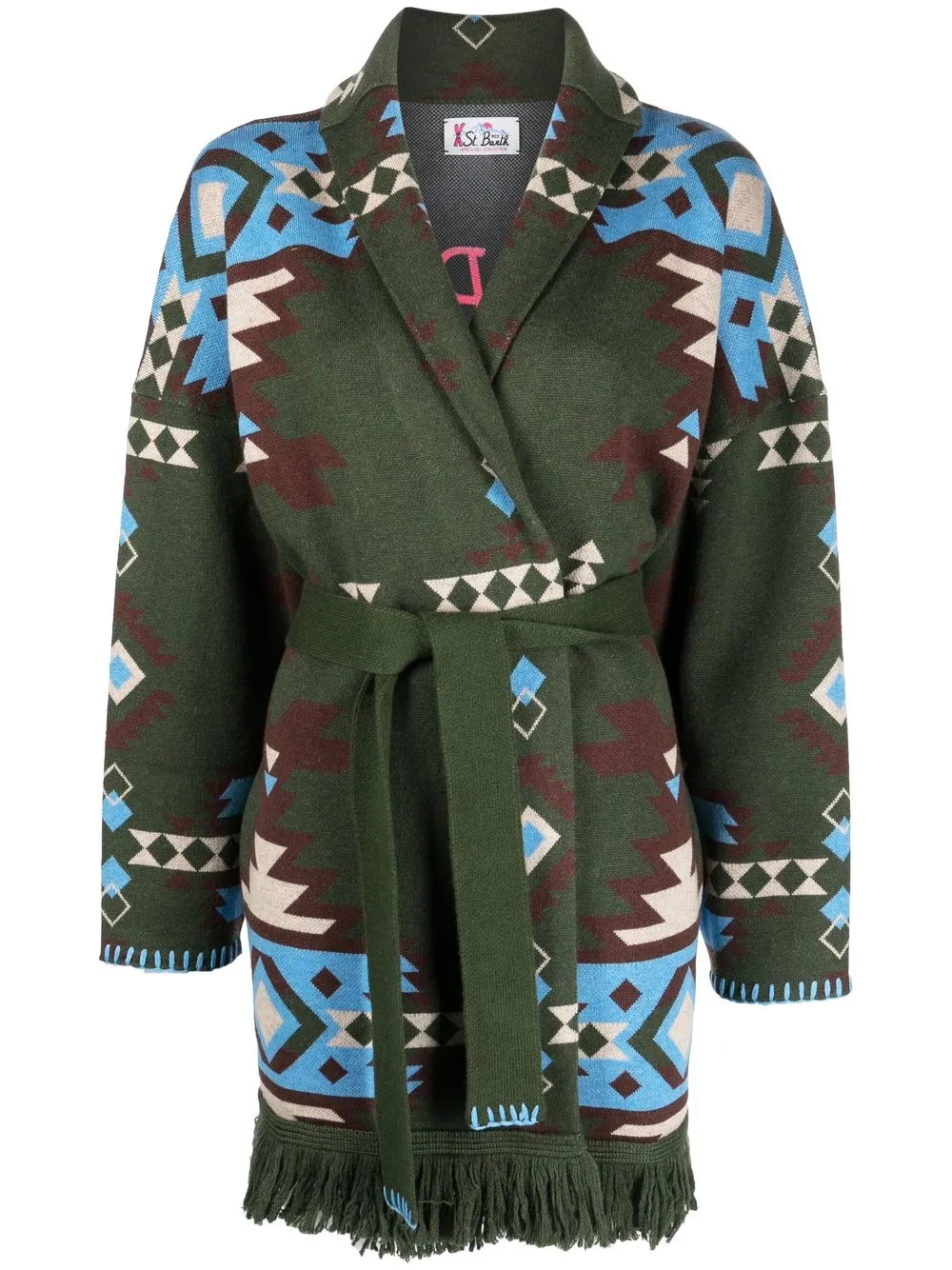 

MC2 Saint Barth geometric intarsia-knit cardigan coat - Green