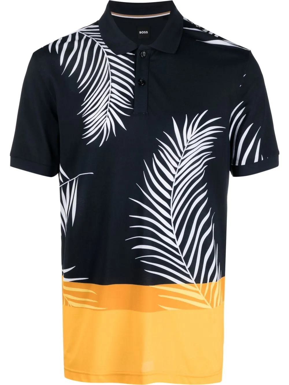 

BOSS camisa tipo polo con hojas estampadas - Azul
