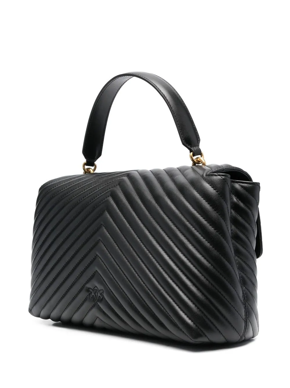 Shop Pinko Love-birds Logo Chevron-quilted Bag In Black