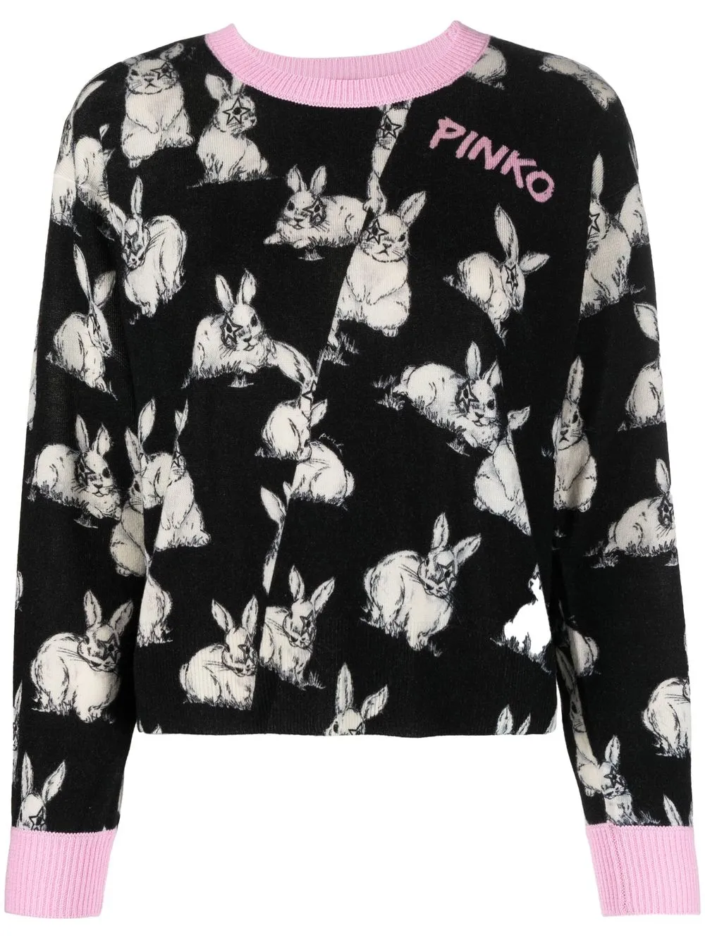 

PINKO rabbit-print fine-knit jumper - Black