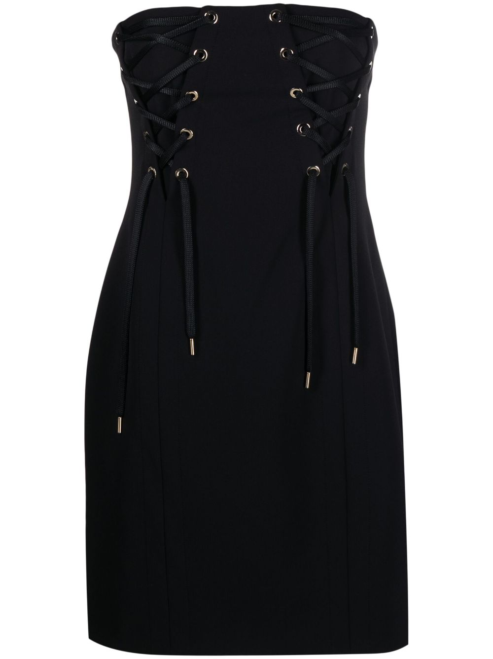 Pinko Lace-up Strapless Dress In Black