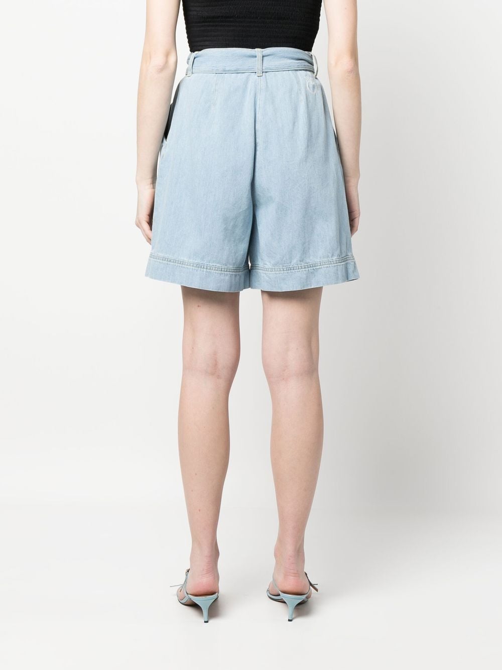Shop Pinko Belted Denim Shorts In Blau