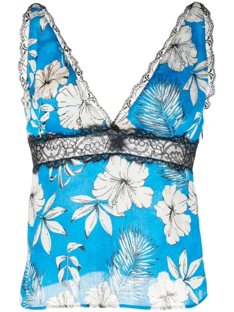 PINKO floral-print lace-trimmed top