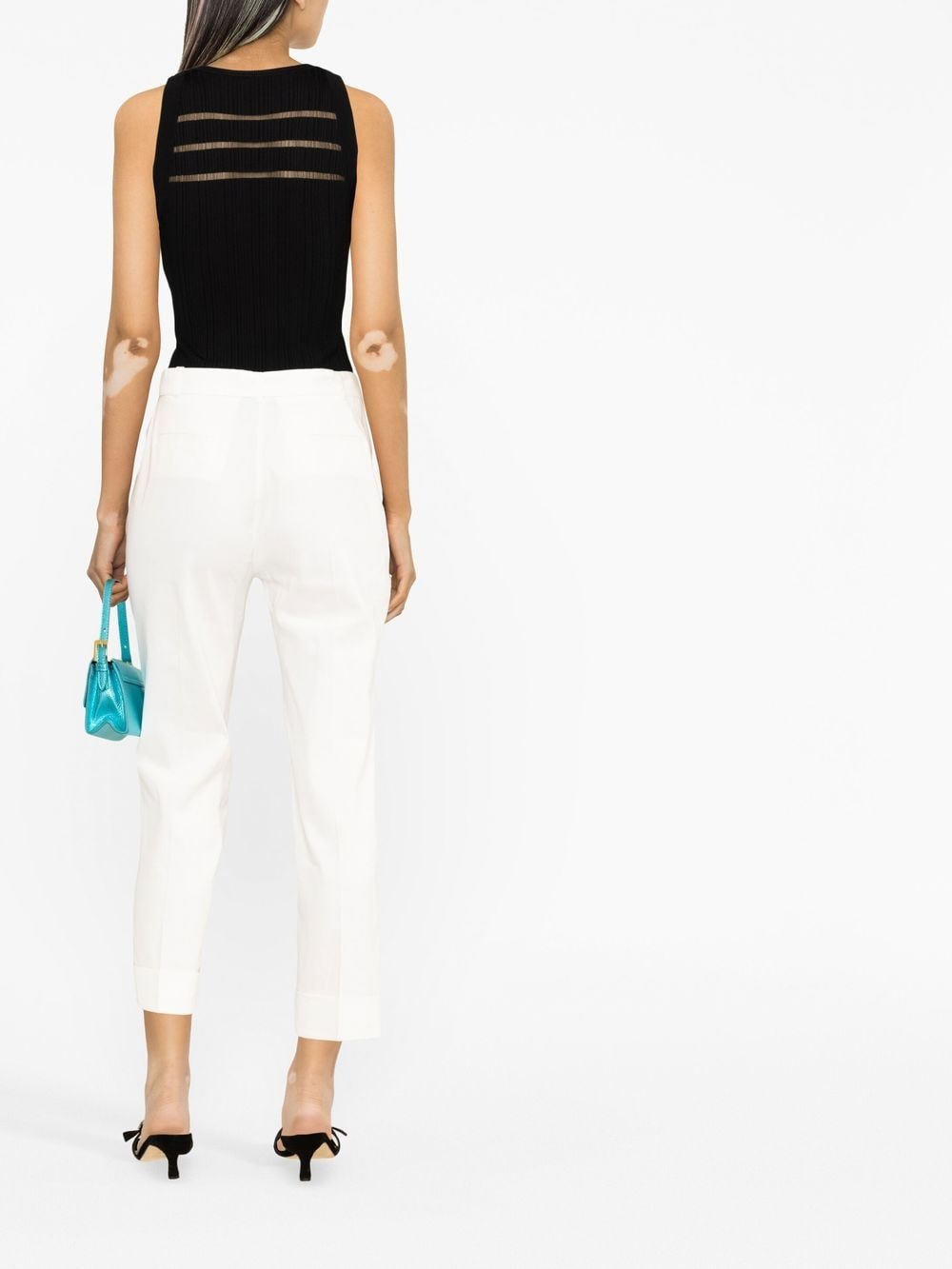 Shop Pinko Cropped Linen-blend Trousers In Weiss