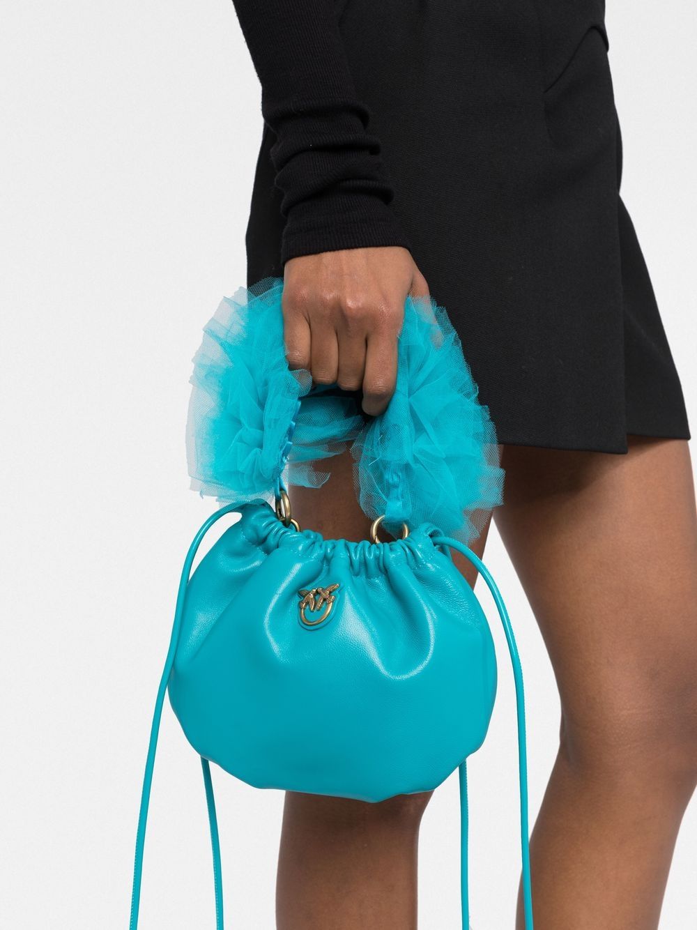 Shop Pinko Pouch Faux-fur Handle Crossbody Bag In Blue