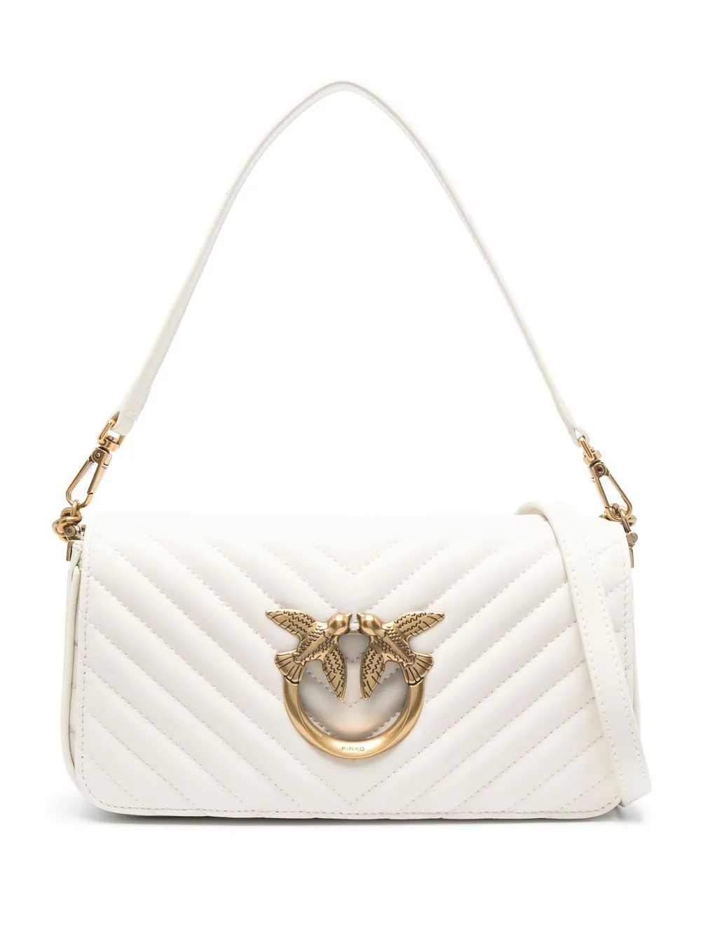 

PINKO Love-Birds quilted calf-leather bag - White