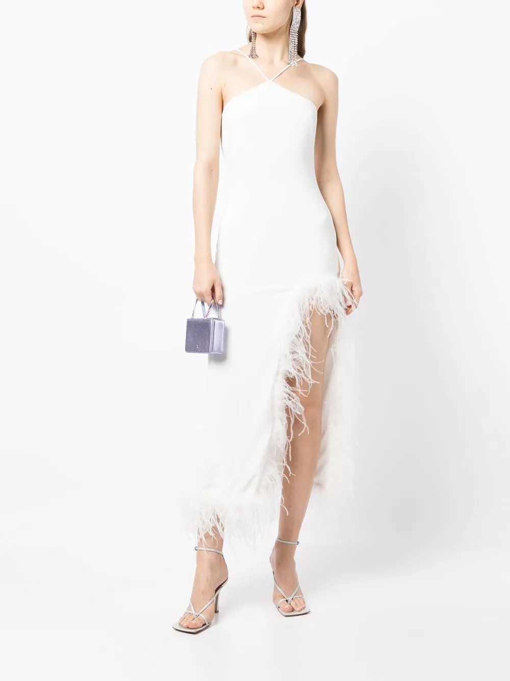 De La Vali Midi-jurk met veren afwerking - Wit