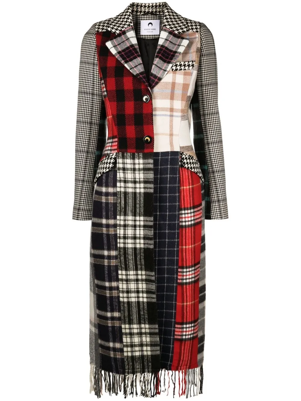 

Marine Serre patchwork single-breasted wool coat - Black