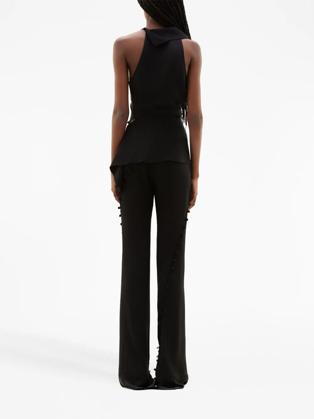 Shop Courrèges Cut-out Flared Silk Trousers In Black