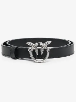 Pinko Black Leather Belt with Gold Twin Bird Ring Buckle Pinko Black Leather Belt with Silver-Tone Twin Bird Buckle main image 3