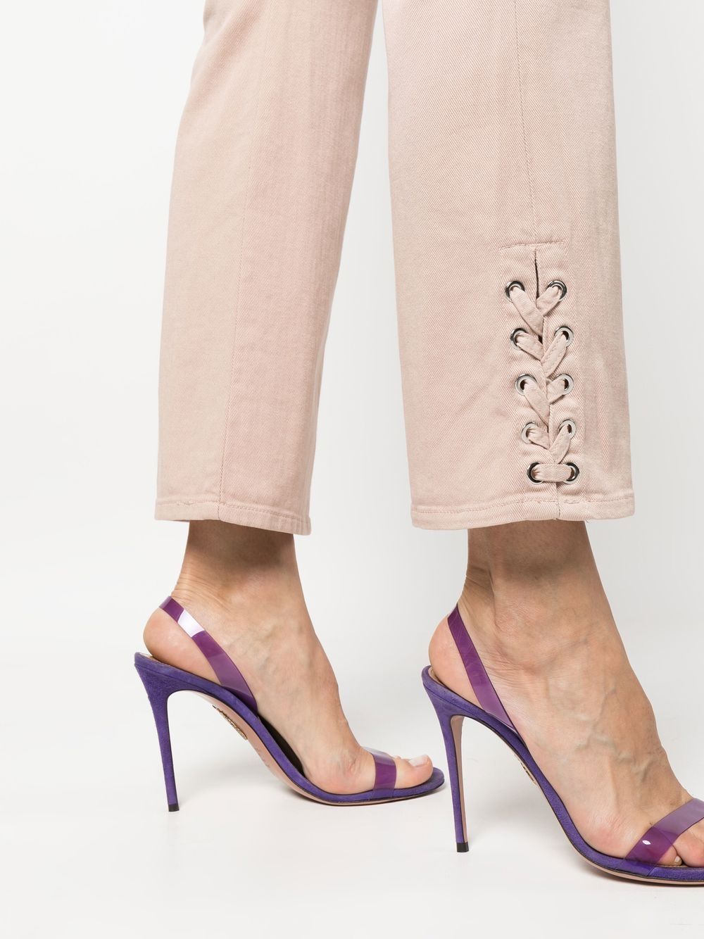 Shop Pinko Lacing-detail Logo-patch Bootcut Jeans In Pink