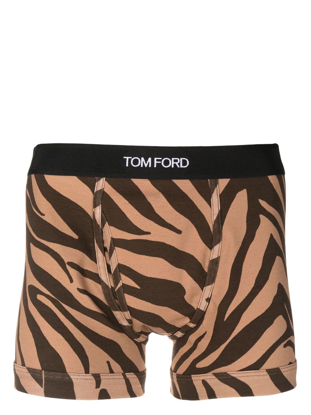 Shop Tom Ford Logo Waistband Zebra-print Boxer In Brown