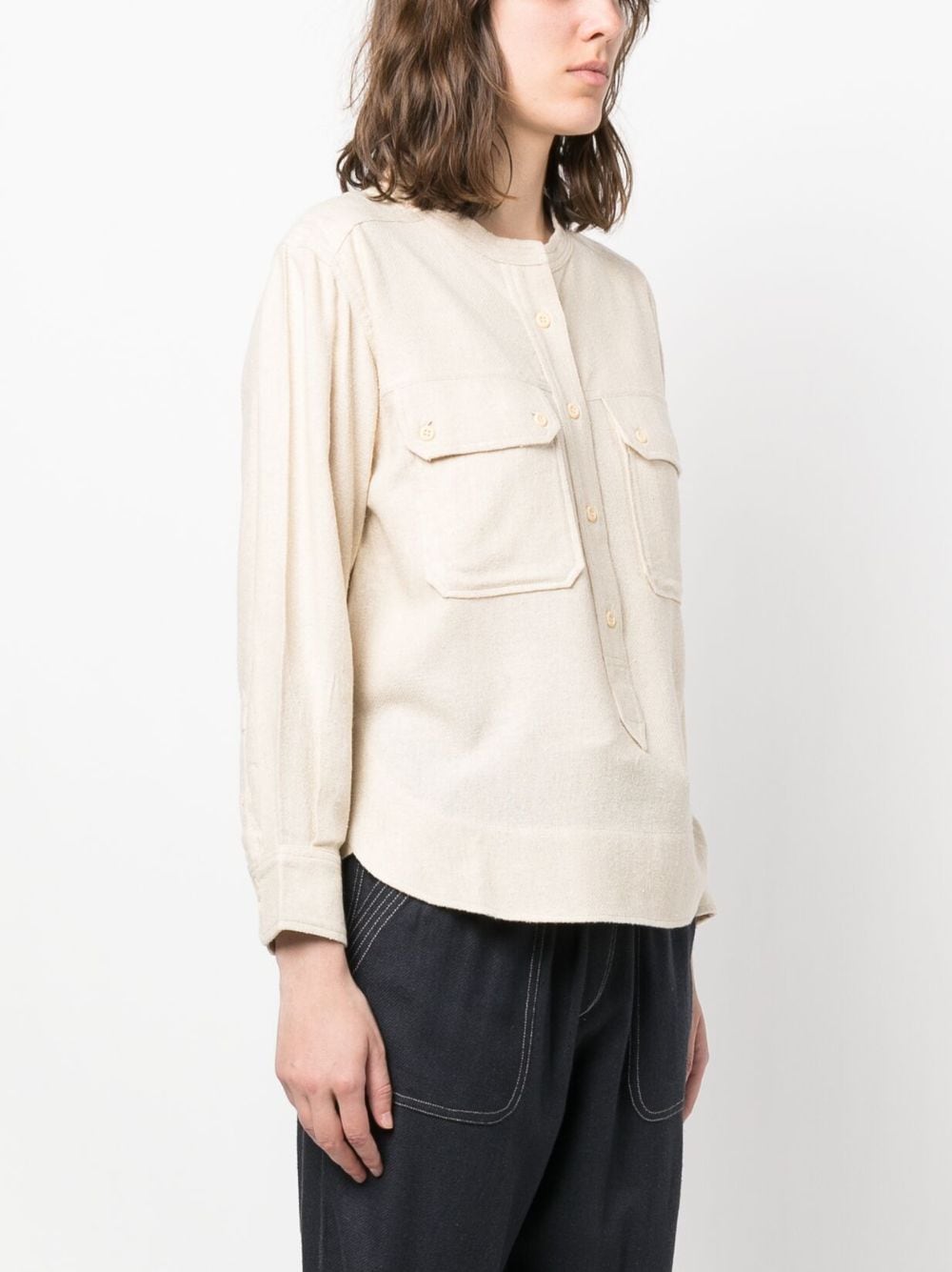 Shop Marant Etoile Collarless Buttoned Shirt In Neutrals