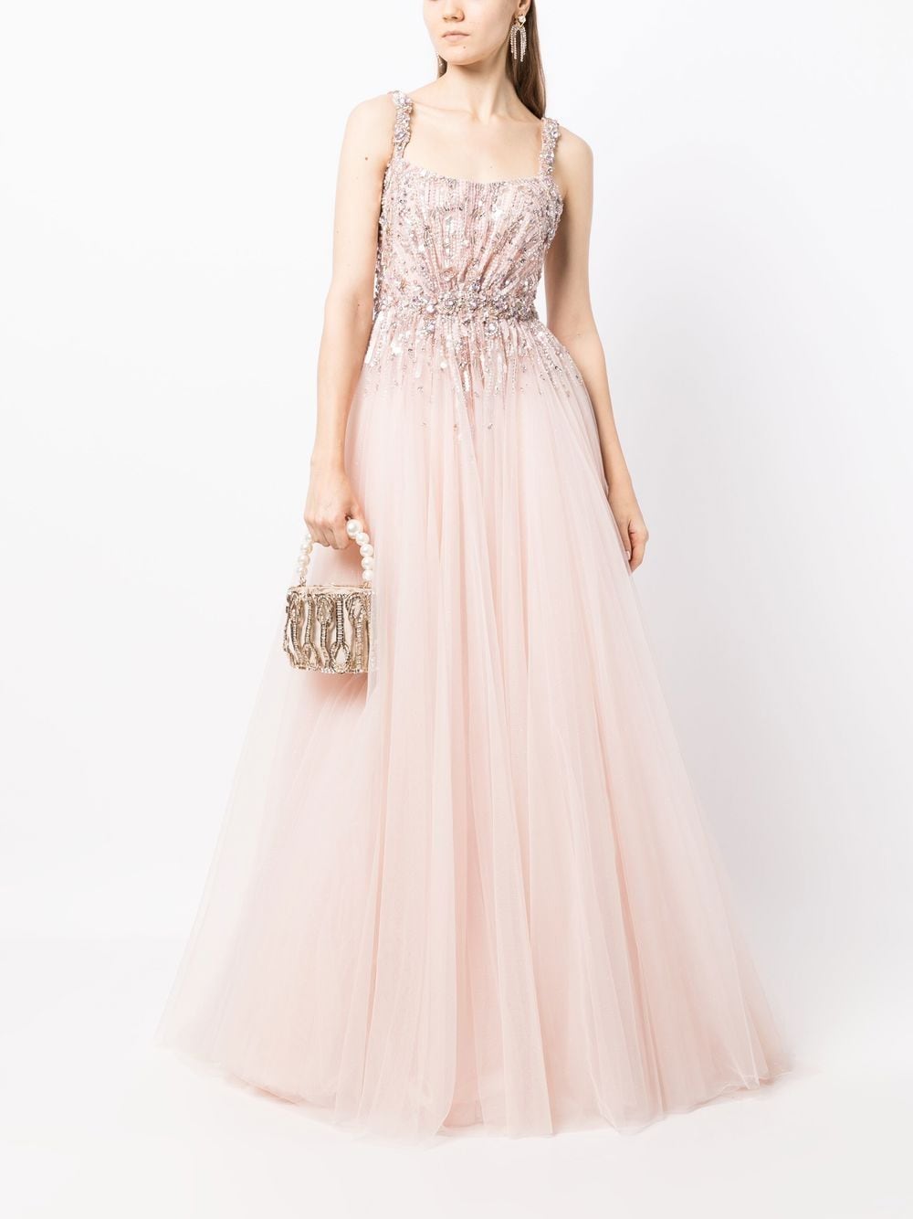 jenny packham embellished square-neck gown - pink