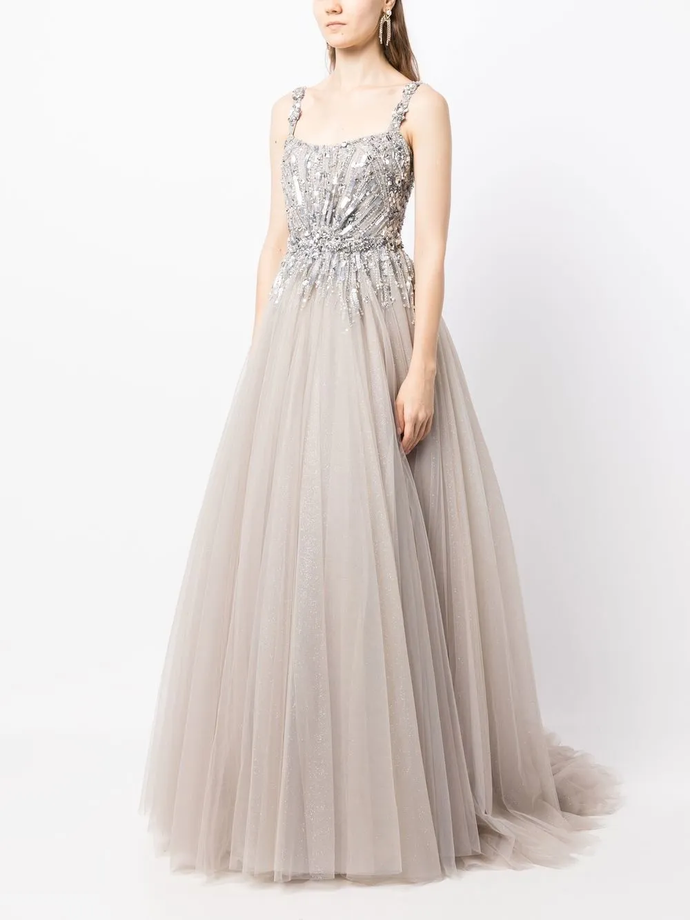 Jenny Packham Wild Jasmin Bead-embellished Tulle Gown In Silver