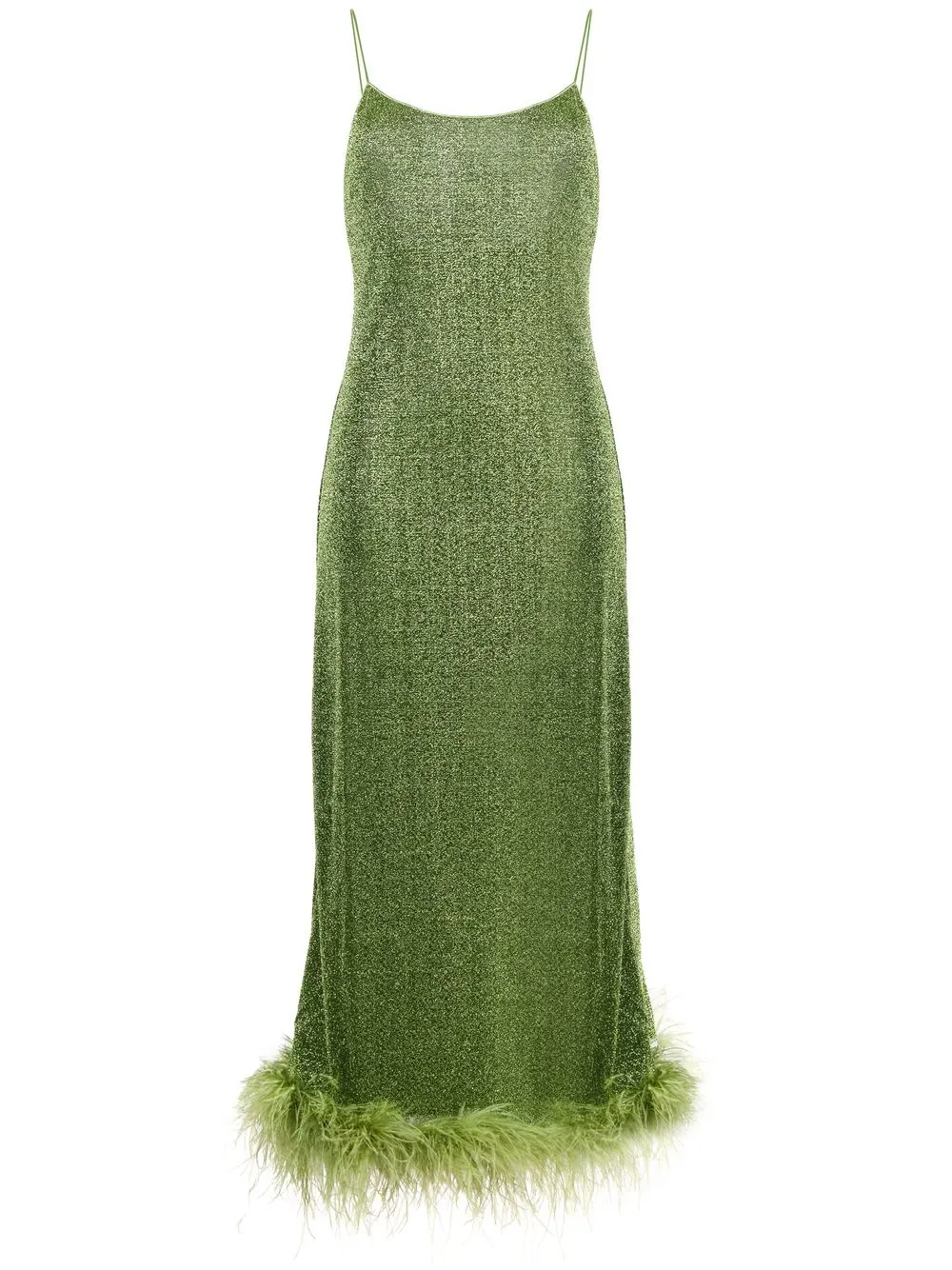 

Oséree feather-trimmed metallic slip dress - Green