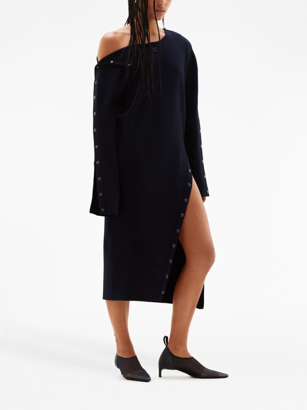 Shop Courrèges Long-sleeve Knitted Midi Dress In Black