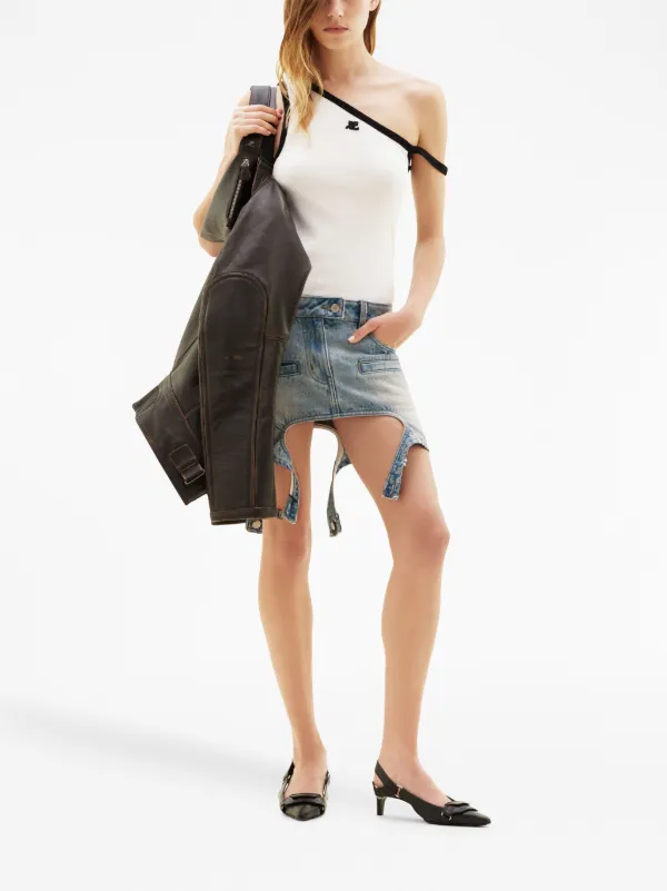 COURREGES クレシュ エリフス テニム ミニスカト 【関税込】 Courrèges カットアウト デニム ミニスカート | ブルー