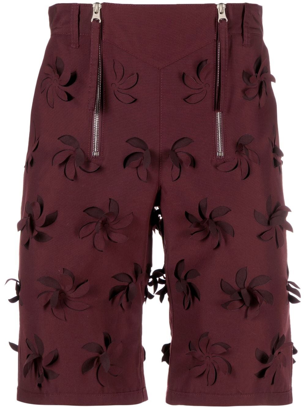 Juntae Kim Red Floral Appliqué Bermuda Shorts