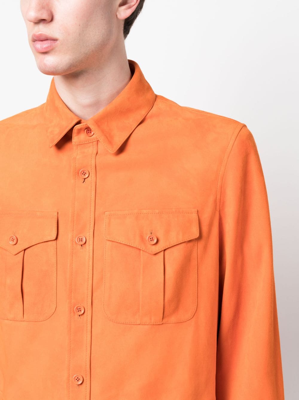 Shop Ralph Lauren Purple Label Suede Shirt Jacket In Orange