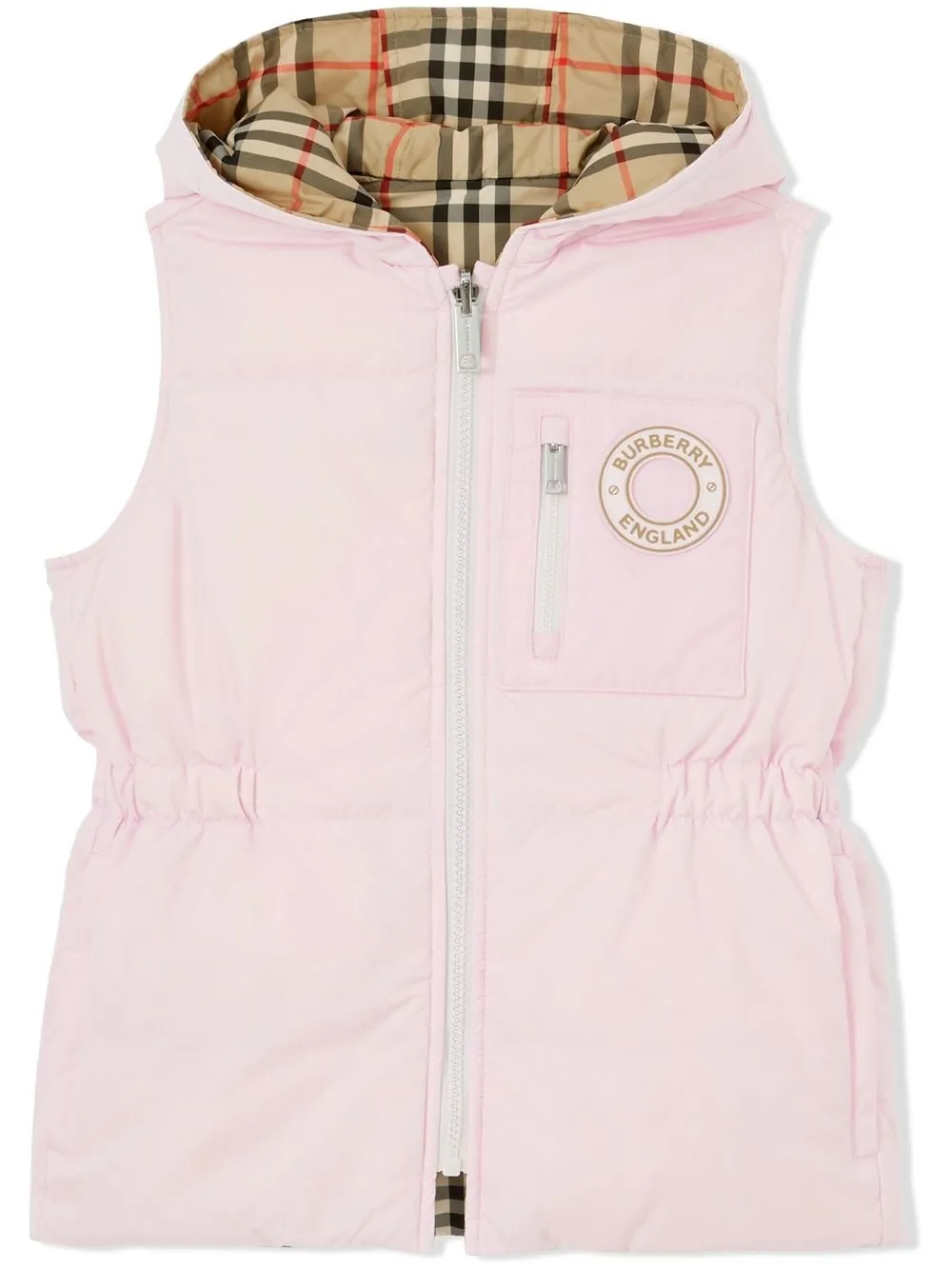 ＜Farfetch＞ Burberry Kids logo-patch reversible hooded gilet - ピンク