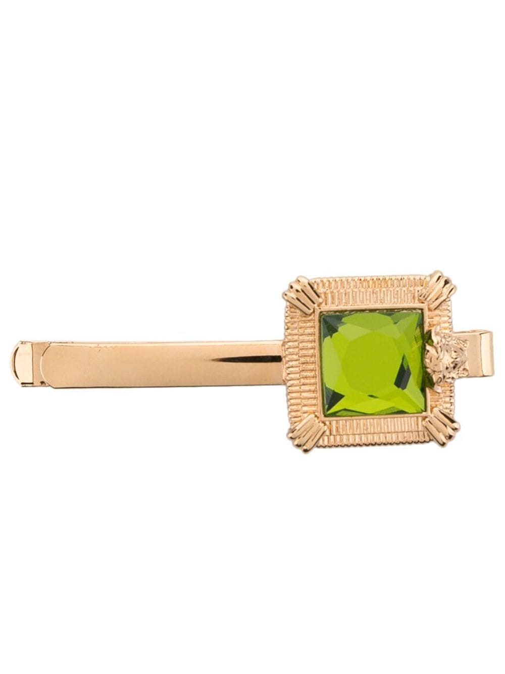 Versace Medusa Squared Crystal Hair Clip In Gold,green