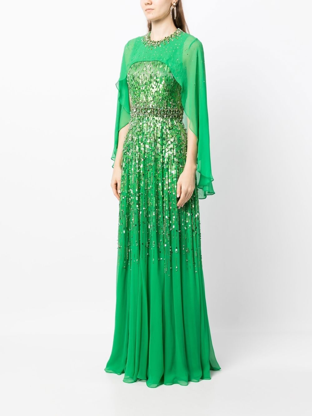 jenny packham embellished cape-design dress - green