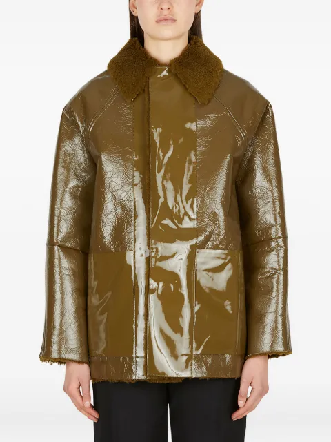 KASSL Editions patent-leather shearling-collar jacket